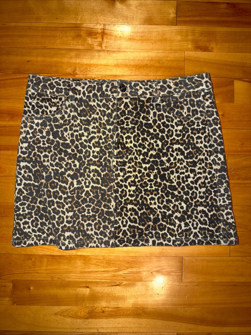 Anko Girls Size 16 Leopard Print Denim Mini Skirt Adjustable Waist Y2K